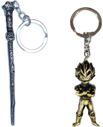 Alvika's Harry Potter's Magic Wand of Harry James Potter - Silver & Dragon Ball Z Goku's 3D Figure - Golden Key Chain