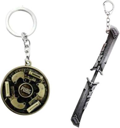 Alvika's PUBG Collectable Revolving Flair Gun - Golden & Avanger Thanos's Weapon Sword Double Sided - Silver Key Chain