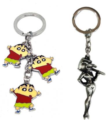 Alvika's Shinchan 3 Token Pendant - Multicolor & Suicide Squad Harley Quinn's 3D Figure - Silver Key Chain