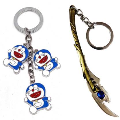 Alvika's Doremon 3 Token Pendant - Multicolor & Avangers God of Mischief Loki's Chitauri Scepter - Golden Key Chain