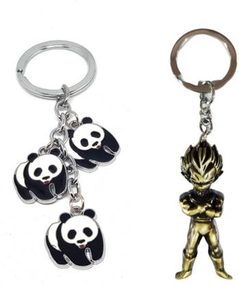 Alvika's Walking Panda 3 Token Pendant - Multicolor & Dragon Ball Z Goku's 3D Figure - Golden Key Chain