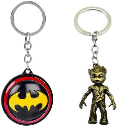 Alvika's Batman Revolving Shield - Multicolor & Avangers Baby Groot's 3D Figure - Golden Key Chain