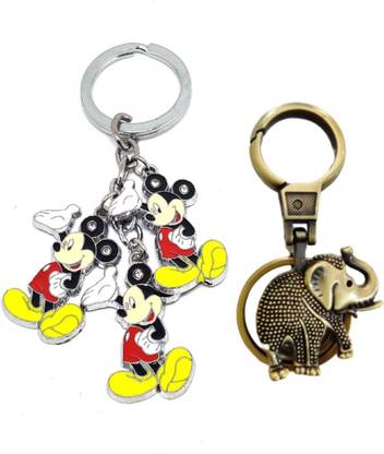 Alvika's Mickey Mouse 3 Token Pendant - Multicolor & Vintage Collection Bronze Elephant Carabiner Key Chain