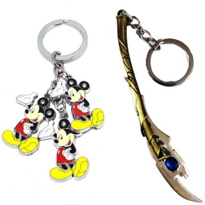 Alvika's Mickey Mouse 3 Token Pendant - Multicolor & Avangers God of Mischief Loki's Chitauri Scepter - Golden Key Chain