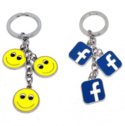 Alvika's Happy Face Smily 3 Token Pendant - Multicolor & Facebook 3 Token Pendant - Multicolor Key Chain