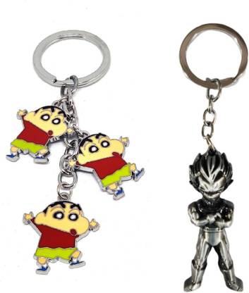 Alvika's Shinchan 3 Token Pendant - Multicolor & Dragon Ball Z Goku's 3D Figure - Silver Key Chain