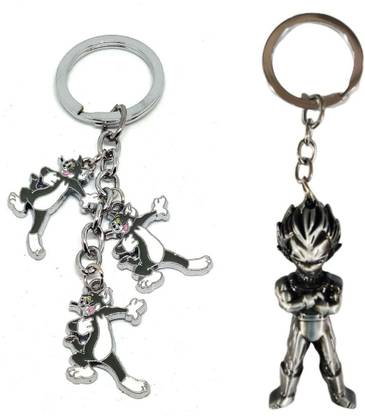 Alvika's Tom Cat 3 Token Pendant - Multicolor & Dragon Ball Z Goku's 3D Figure - Silver Key Chain