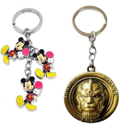 Alvika's Mickey Mouse with Ice Cream 3 Token Pendant - Multicolor & Avangers Thanos's Shield Revolving Head - Golden Key Chain