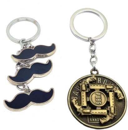 Alvika's Mustache 3 Token Pendant - Multicolor & PUBG Collectable Revolving Pistol Gun - Golden Key Chain