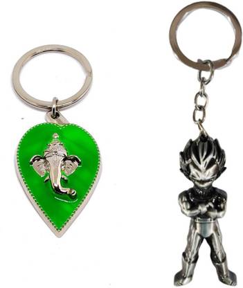 Alvika's Green Leaf Ganesh - Multicolor & Dragon Ball Z Goku's 3D Figure - Silver Key Chain