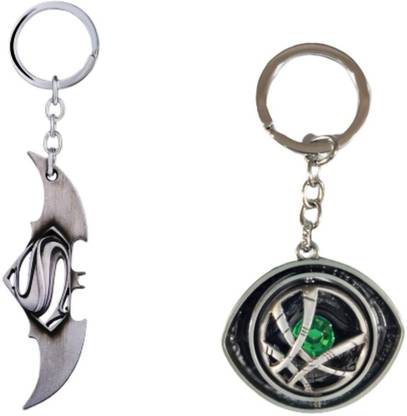Alvika's Batman Vs Superman Logo - Silver & Avangers Doctor Strange's "Eye of Agamotto" Revolving - Silver Key Chain