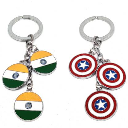 Alvika's Tiranga 3 Token Pendant - Multicolor & Captain America 3 Token Pendant - Multicolor Key Chain