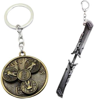 Alvika's PUBG Collectable Revolving Logo - Golden & Avanger Thanos's Weapon Sword Double Sided - Silver Key Chain