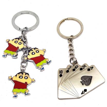 Alvika's Shinchan 3 Token Pendant - Multicolor & Playing Card | Poker Cards | Flush | Deck of Card - Silver Key Chain