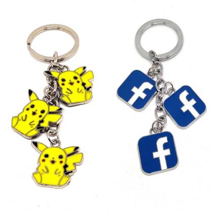 Alvika's Pikachu 3 Token Pendant - Multicolor & Facebook 3 Token Pendant - Multicolor Key Chain