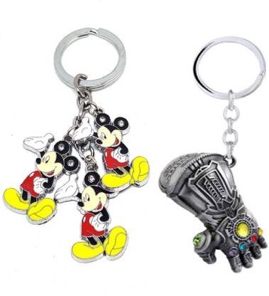 Alvika's Mickey Mouse 3 Token Pendant - Multicolor & Avangers Thanos's Infinity Gauntlet - Silver Key Chain