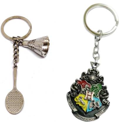 Alvika's Badminton Shuttle Cock - Silver & Harry Potter's Hogwarts Cote of Arms - Silver Key Chain