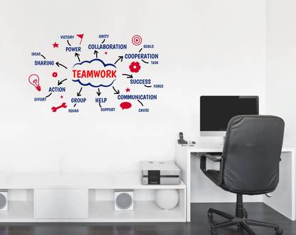 Decal O Decal 40 cm Teamwork Business Tricks For Startup Wall Stickers (PVC Vinyl,Multicolour) Self Adhesive Sticker