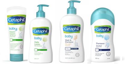 Cetaphil Rash Cream, 70g and Baby Daily Lotion 400ml and Baby Wash & Shampoo (399 ml) and Baby Shampoo With Natural Chamomile  (200 ml)