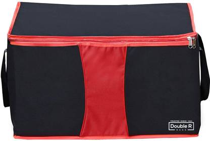 DOUBLE R BAGS Storage Bag series 2 Multi-Purpose Heavy Duty 110 Litres Super Size Large Toys Storage bag / Clothing Storage Organizer/ Stationery Paper Storage Bag with Zip Closure and Strong Handle-Black/Red (Pack of 1) Storage Bag style 2