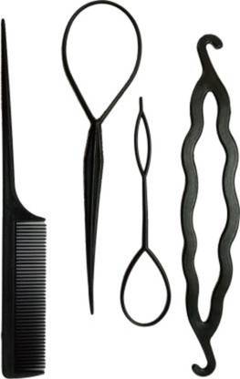 Smile-N-Style Essentials (Pack of 4) Ponytail hair bun maker Hair Accessory Set (Black) Hair Accessory Set