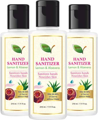 Bioly  kills 99.99% germs and infection without water with triple action formula sanitizes (Pack of 3) Hand Sanitizer Bottle