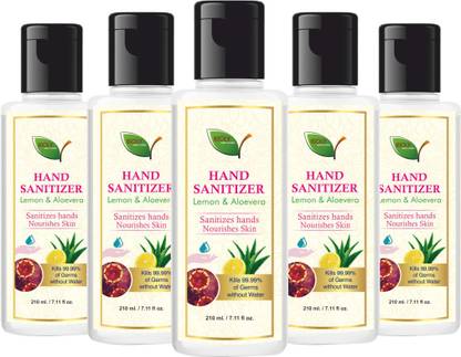 Bioly  kills 99.99% germs and infection without water with triple action formula sanitizes (Pack of 5) Hand Sanitizer Bottle
