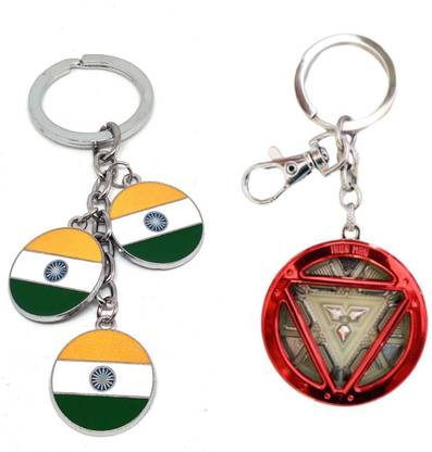 Alvika's Tiranga 3 Token Pendant - Multicolor & Avangers Iron-Man's Chest Piece "Arc Reactor" Key Chain