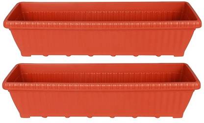 mastBus 25 Inch 2 Rectangular Plastic Pot with 2 Tray | Big Rectangle Pot For Gardening Plant Container Set