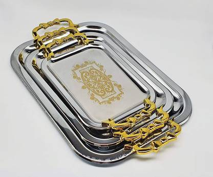 shopping box Silver Serving Tray Set Of 3 Tray Serving Set