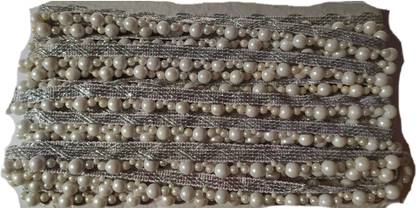 ChandCreation White Pearl with silver lace for saree dupatta border Lace Saree Falls
