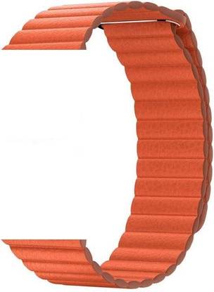 TINGTONG Adjustable Leather Strap Band with Ultra Secure, Strong Magnetic Closure for iWatch 42mm/44mm, Compatible with Watch Series 1/2/3/4/5 T_42/44mm_SunsetOrange(LeatherMagnetic) Smart Watch Strap