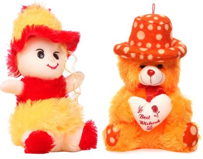 Fclues Teddy Doll Soft Toy for Baby Gifts Set of 2 BOR&REDYL  - 30 cm