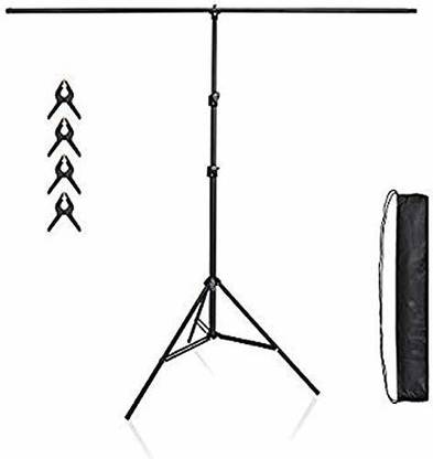 SHOPEE T-Shape Portable Background Backdrop Support Stand Kit 6ft Wide 8.5ft Tall Adjustable Photo Backdrop Stand with 4 Spring Clamps Tripod Kit