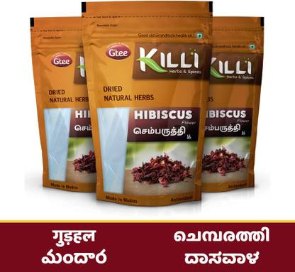 KILLI Hibiscus | Sembaruthi | Gudhal | Chembarathi | Mandara Flower, 60g (Pack of 3)