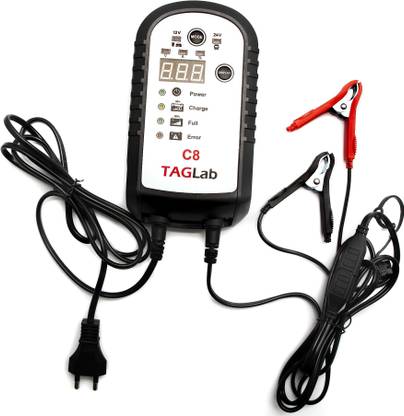 TAGLab C8 Battery Charger with Display 12V 24V Smart Charger Maintainer Car Bike Suv Truck Digital Battery Tester
