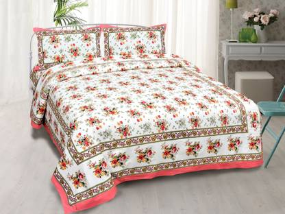 V K Creation Cotton King Flat 210 TC Floral Bedsheet