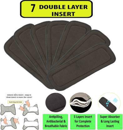 FABLITTLE 5 Layer Bamboo Charcoal Inserts Liners Natures Cloth Diaper Liner, Wetfree Reusable Washable Cotton Diaper Nappy Inserts for Baby Cloth Diapers (Set of 7) - New Born