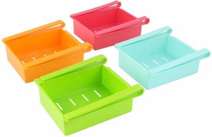 EZEE Fridge Space Saver Organizer, Slide Storage Rack, Shelf Drawer 4 Pcs Fridge Door Shelf