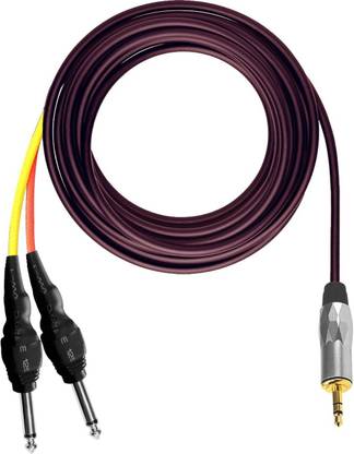 MX EP Stereo 3.5 mm to 2 P-38 6.35mm Mono Plug Cord Male toMale Cable for Guitar, Sound Mixers, DJ and Audio Equipment Single Angled TS Patch Cable