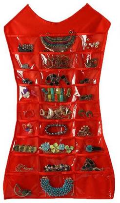 Aadhya Designs Jewellery Organizer, Hanging Dress Jewellery Double Sided Jewelry Bag/Necklaces, Chains, Earrings, Watch, Pendants, Cosmetics Accessories Storage/ Make Up Pouch , Vanity kit Red COLOUR Jewellery Organizer