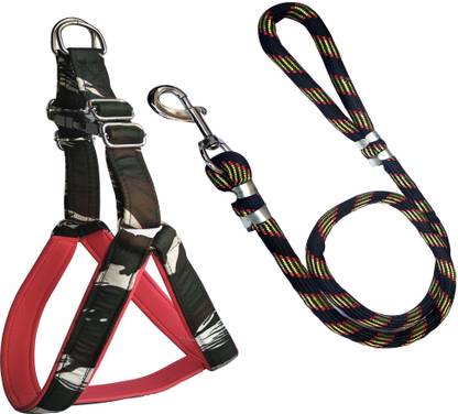 BODY BUILDING Dog Belt Combo of Green Military Padded Dog Body Harness with Black Lead 1.5m Lengthy Dog Harness & Leash