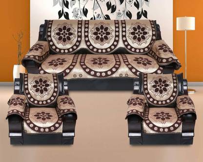 Skyish Ambi Sofa Cover 16 Pc Cotton Set of 5 Seater (3+1+1) With Arm Cover Sofa Cover. (Gold) Sofa Fabric