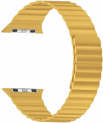 TINGTONG Adjustable Leather Strap Band with Ultra Secure, Strong Magnetic Closure for iWatch 42mm/44mm, Compatible with Watch Series 1/2/3/4/5 T_42/44mm_Yellow(LeatherMagnetic) Smart Watch Strap