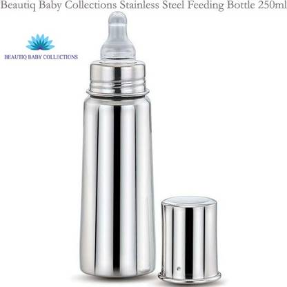Beautiq Baby Collections Complete Stainless Steel Feeding Bottle with High Grade Silicon Nipple - 250 ml
