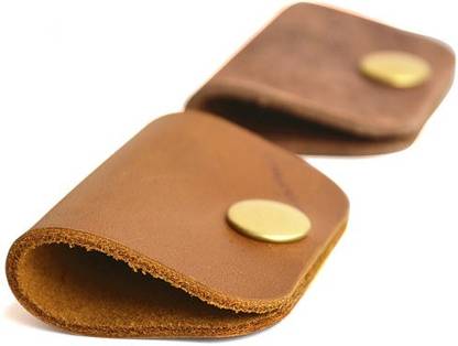 Cratly pure leather cable holder size : 3X2 (LENGTH X BREADTH) inch, BROWN Color, SET OF 5 Earphone Cable Organizer