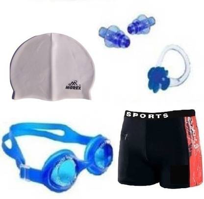 Morex Swimming Cap , Google , Trunks ,Ear plug & Nose Clip CB-163 Swimming Kit