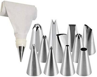 bajrang art 12 Piece Cake Decorating Set Frosting Icing Piping Bag Tips with Steel Nozzles. Reusable & Washable Kitchen Tool Set