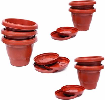 Delhi Pot Shop New Gardening Flower Pots-12 Inch |With suitable Bottom Plates| Round Garden Plastic Planters Plant Container Set