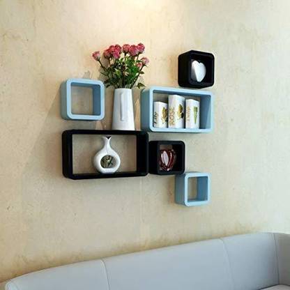 ARTOZIA ARTOZIA MDF (Medium Density Fiber) Wall Shelf (Number of Shelves - 6, Sky Blue $ Black) MDF (Medium Density Fiber) Wall Shelf